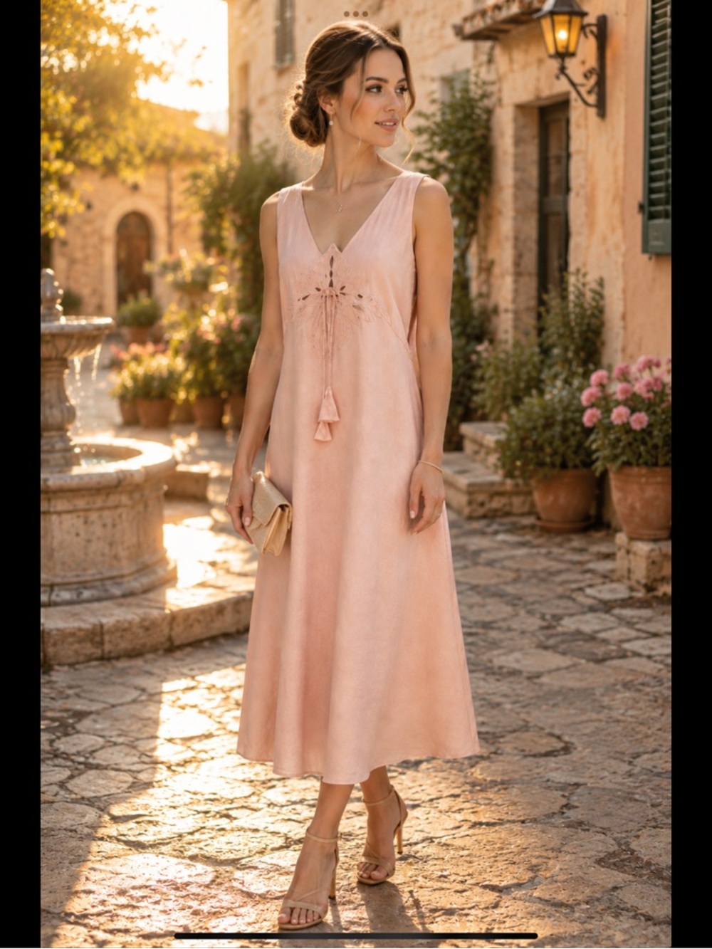Adrianna Papell Woman 18W Blush Pink Linen Blend Embroidered Midi Dress Plus - Picture 8 of 16
